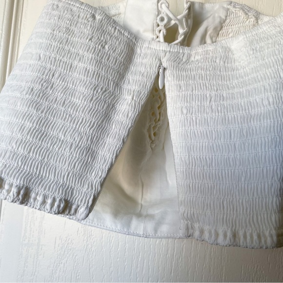 Reformation Top Hendrix Cropped Strapless Lace Smocked Floral White 0 EUC - Picture 5 of 6